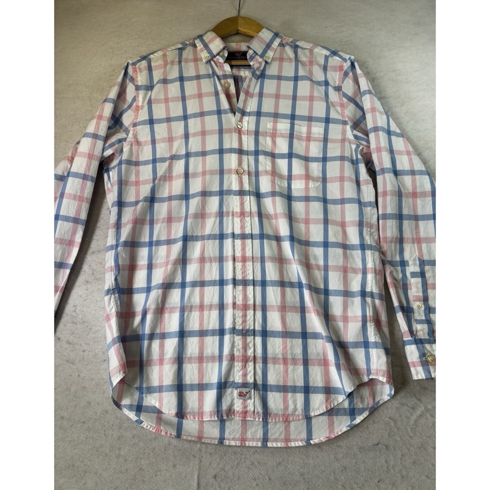 Vineyard Vines Men's Medium Classic Fit Murray Shirt Pink & Blue Stripe Preppy
